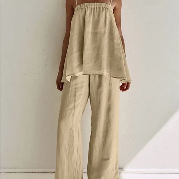 linen stylish Pants - Wide-Leg Linen Pants in Light Beige - Women's